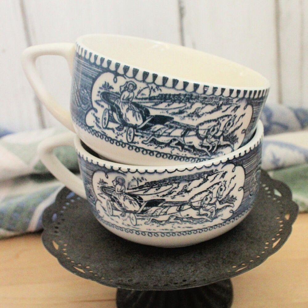 Set of 2 Currier and Ives Tea Cups